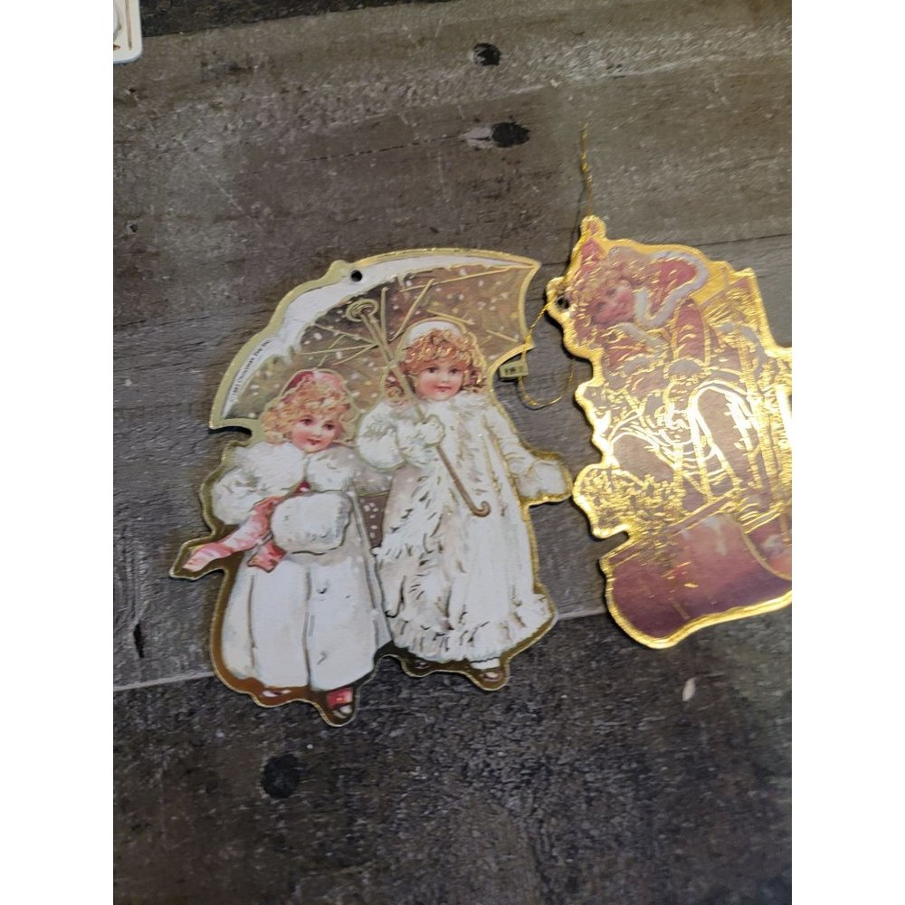 1983 xmas eve inc girl parcel sled Mistletoe ornament set